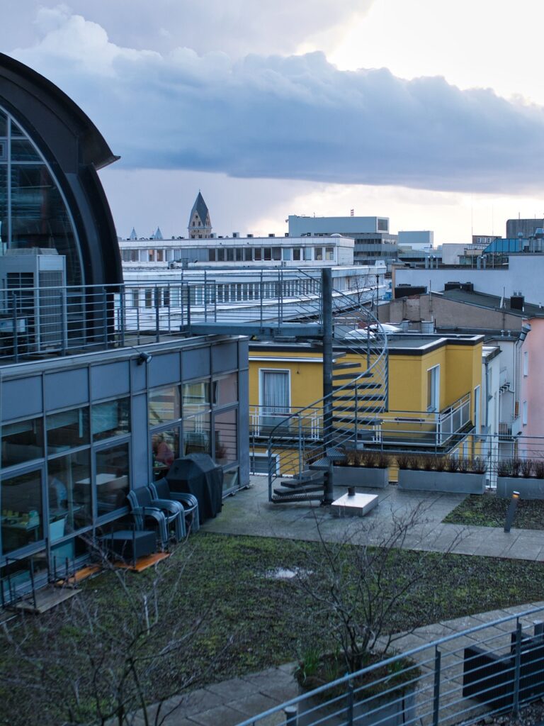 roof garden, cologne, roofs, roof, building, city